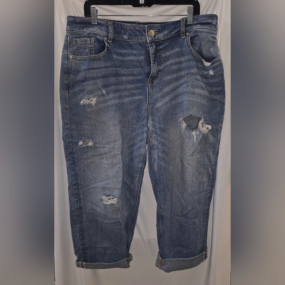 Lane Bryant Distressed Dark Blue Boyfriend Jeans Size 14